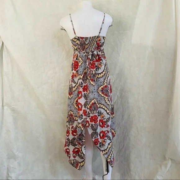 Almost Famous Grey Orange Yellow Spaghetti Strap Pixie BOHO Floral Print Dress M - Picture 7 of 12